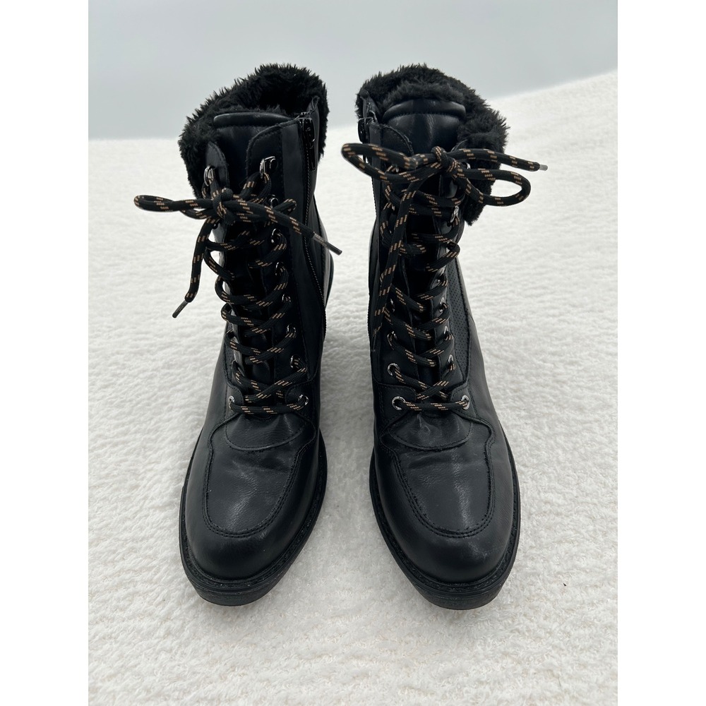 Rouge Helium Womens Black Wedge Ankle Boots Faux Fur Trim Lace Up Side‎ Zip 10